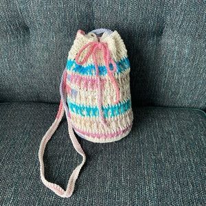 Crochet Drawstring Bucket Crossbody Bag